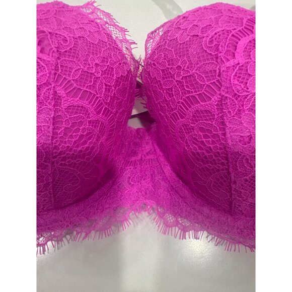 Victorias Secret Pink Lace Lightly Lined Push-Up Bra 32DD Adjustable Straps & Ho - Picture 5 of 6